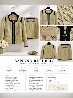 Banana Republic Yellow, Cream & Black Tweed Zip Jacket